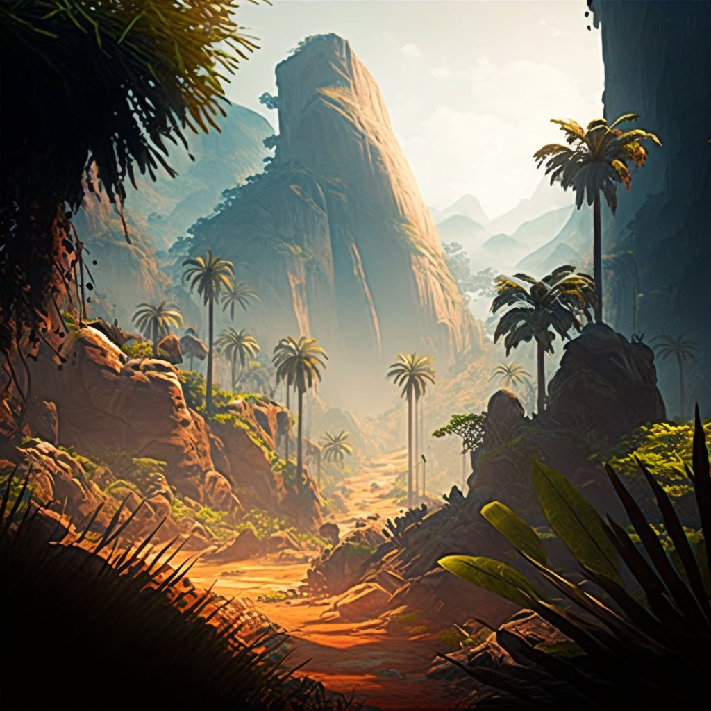 an exotic jungle under the bright sun
